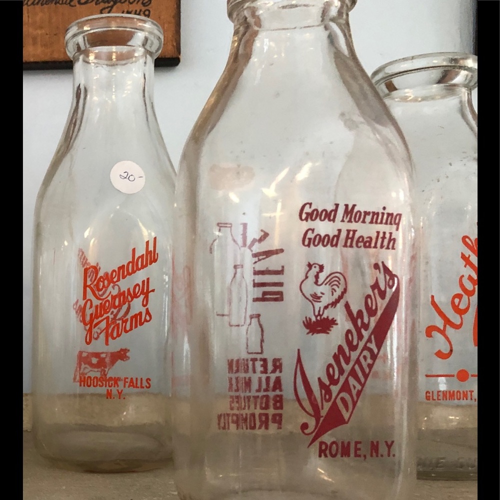 Old Fashioned Milk Bottles $6-$30 each.
